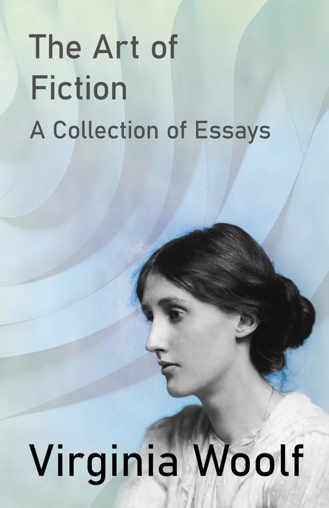 Portrait of Virginia Woolf against a pale blue and green background